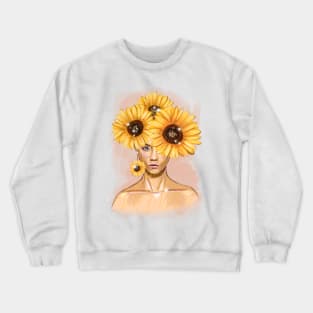 Pretty young girl with flowers in hair. Crewneck Sweatshirt